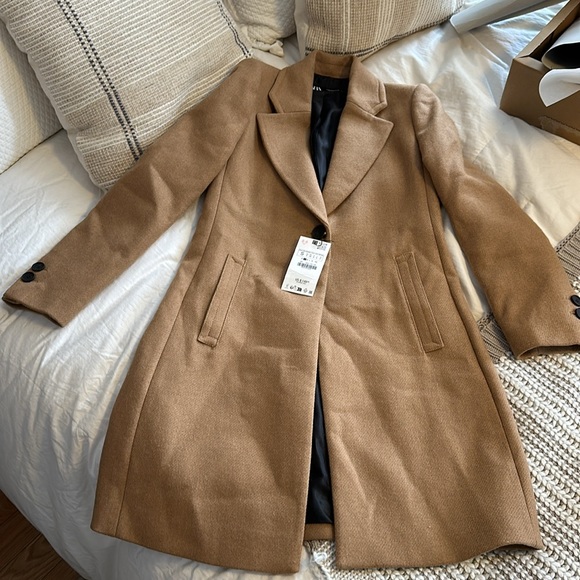 ZARA FELT TEXTURE COAT 8431/102 TAUPE BROWN TAN JACKET PEACOAT WOOL BLEND - Picture 14 of 17
